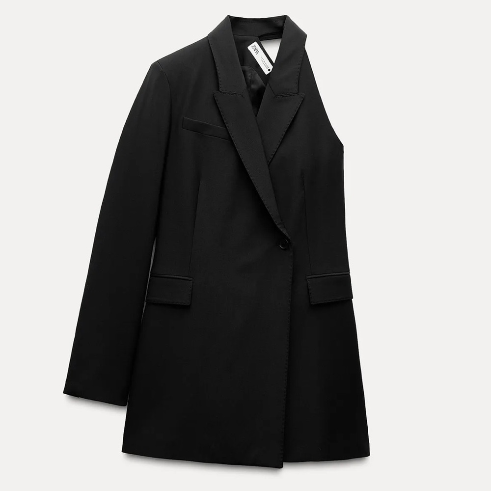 Zara Black Asymmetric One-Sleeve Blazer Jacket